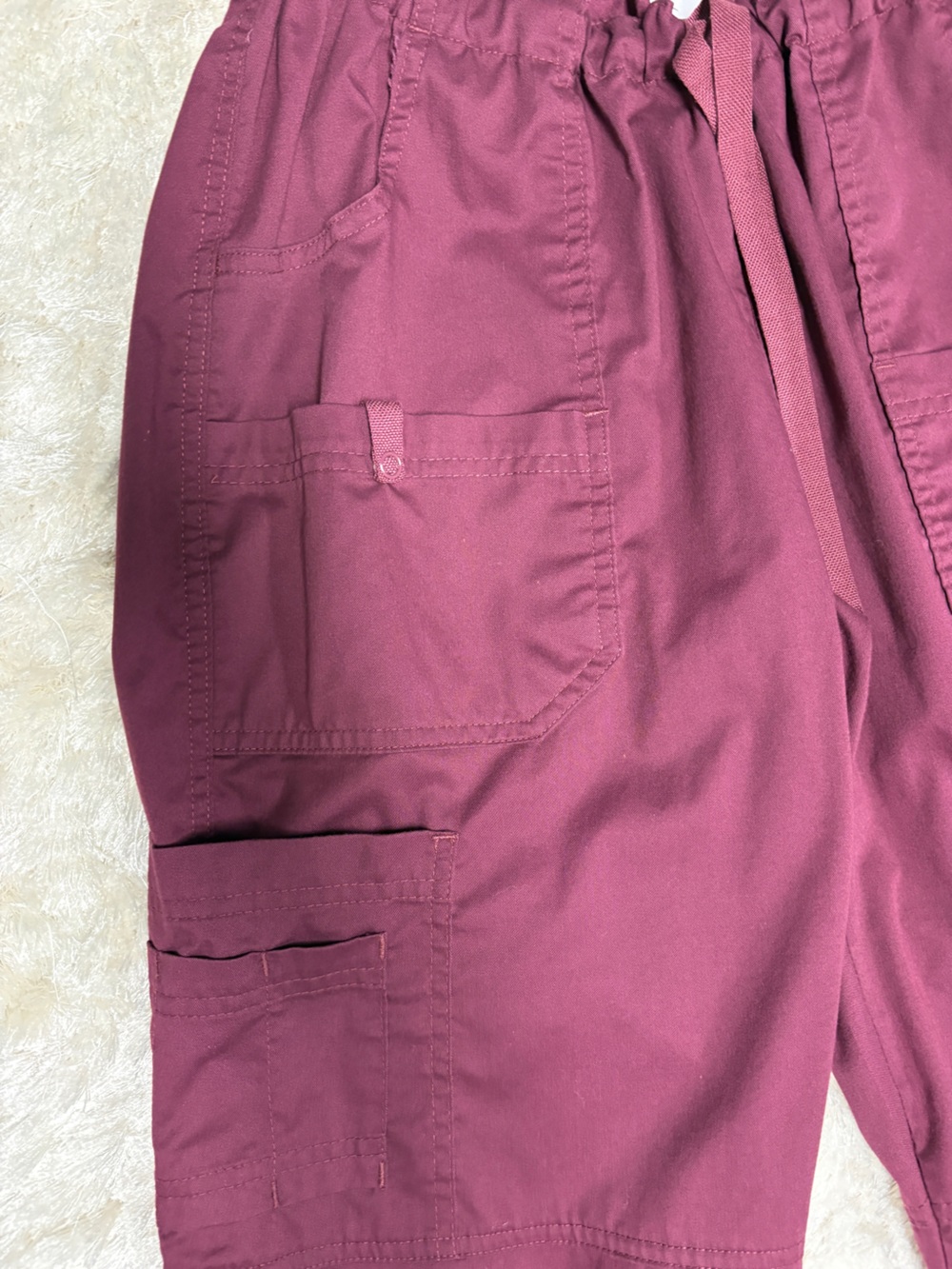 Butter soft 10 pocket Cargo Stretch scrub pants: Burgundy Wine: Drawstring waist - Picture 9 of 12